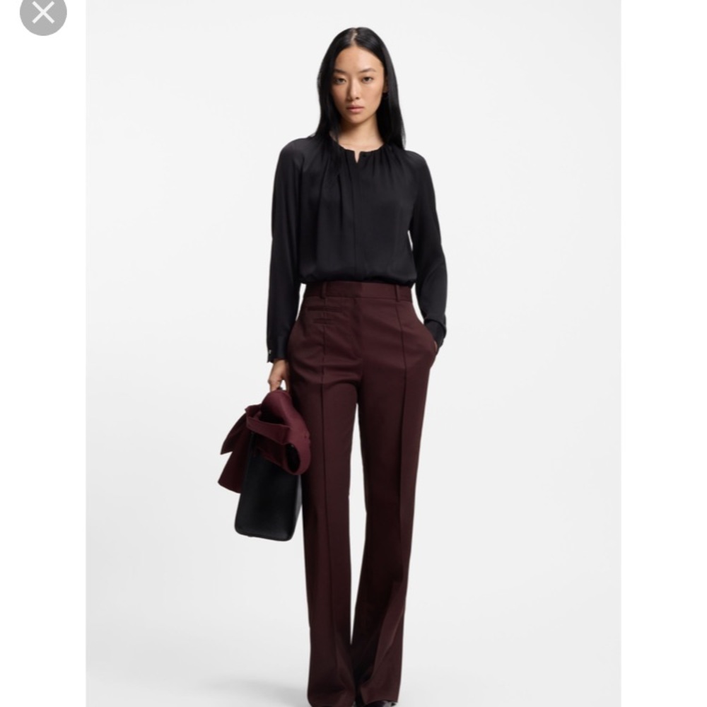 BOSS HUGO BOSS EUC BURGUNDY STRETCH WOOL GATHERED WAIST WIDE LEG DRESS TROUSERS
